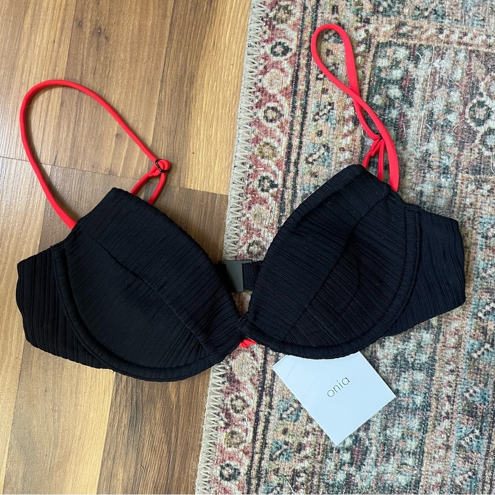 Onia Johanna Top Black Red Spaghetti Underwire Support Bikini Top Size XS NWT - Picture 2 of 8